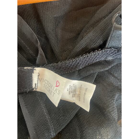 Vintage 1997 VICTORIA’S SECRET Fur Trim Sheer Babydoll Chemise 36C - Picture 9 of 12